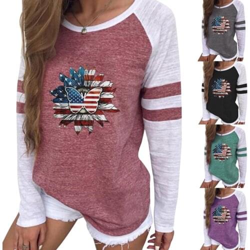 Women Fall Casual Fall Tshirts Casual Loose O Neck Long Sleeve American Flag Butterfly Print Oversized Tops Tees Autumn T-shirt