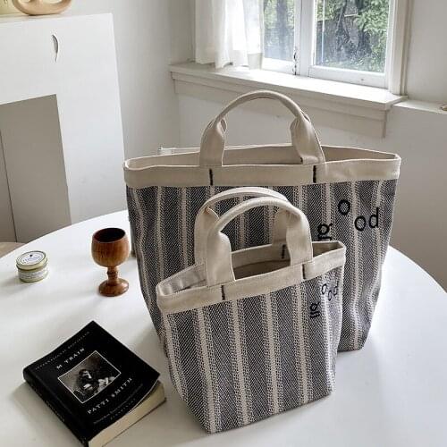 Fashion Minority Striped Canvas Tote Bag For Women Mommy Handbag Female Large Capacity Summer Beach Top-handle Bag