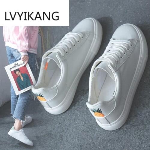 Women Sneakers 2020 Fashion Breathble Vulcanized Shoes Pu leather Platform Lace up Casual White sneaker Tenis Feminino