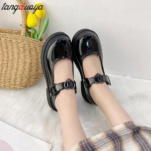 2021 New Black High Heels Shoes Women Pumps Fashion Patent Leather Platform Shoes Woman Round Toe Mary Jane Shoes Mujer