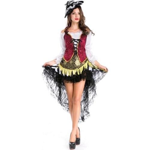 Womens Night Clubwear Party Pirate Costume Pirate Halloween Uniform Fancy Pirate Dress Outfit plus size