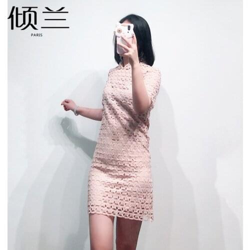 Patads French fashion women casual casual casual stand collar hollow pattern dress short skirt spring and summer r20545e