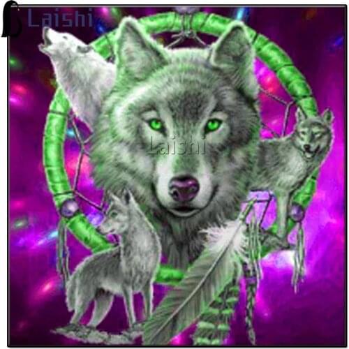 Animal Wolf Diamond Painting Dreamcatcher Full square Round Indian Style Feather Sticking Cross Embroidery Diamond embroidery