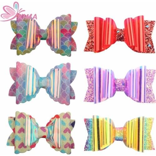 1PC Mermaid Hair Bows Glitter Hair Clip PVC Leather Butterfly Bows Hairpins Princess Hairclips Party Headdress Hair Accessories