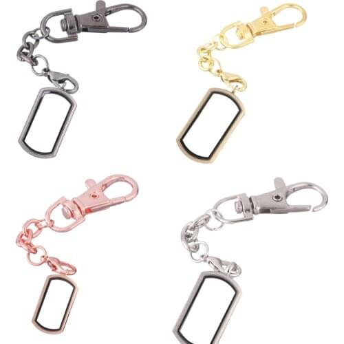 1pcs Rectangle NO Rhinestone Alloy Floating charm Locket Keychain with Lobster clasp DIY twist memory Glass locket Key chain