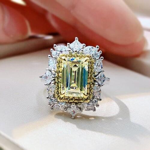 100% 925 Sterling Silver Luxury 6*9 Fance Citrine Ring For Women Fine Jewelry Wedding Party Gift