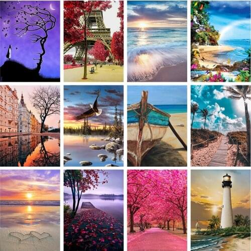 5D Diamond Painting Landscape Sunset Cross Stitch Kits Diamond embroidery sea lighthouse mosaic Picture of Rhinestone Home decor