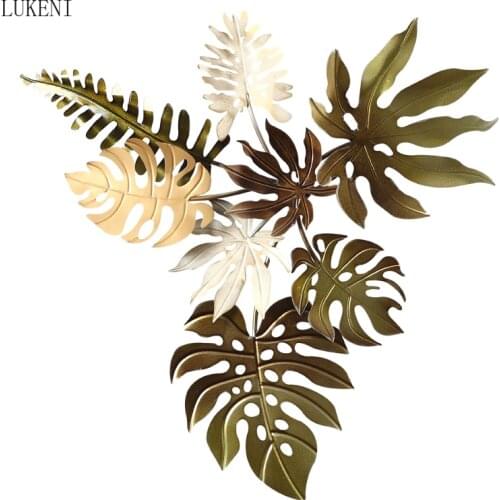 American 3D Stereo Wrought Iron Wall Hanging Leaves Mural Decoration Crafts Creative Porch Restaurant Livingroom Wall Sticker