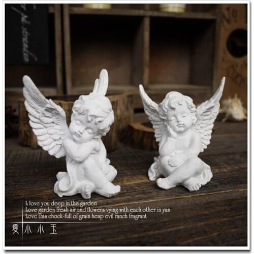 Free Shipping A Pair of Meditation White Angel Resin Ornaments Decorations Lucky Christmas Gift Home Crafts