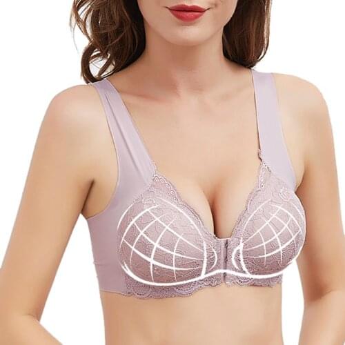 Front Buckle Closure Bras Ladies Seamless Solid Color Lace Trim Underwear U-shaped Backless Wire Free Breastfeeding Bra