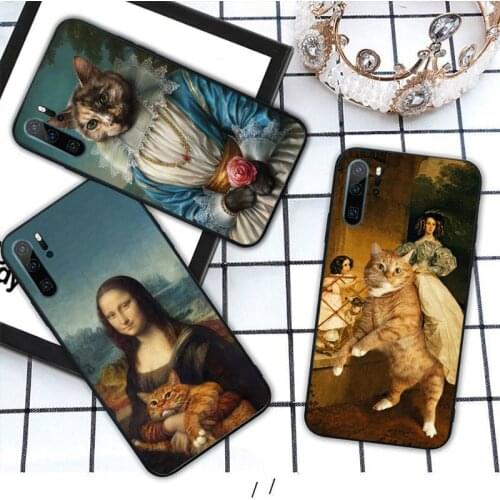 Retro painting Cat Art Aesthetics Phone Case For Huawei honor Mate P 10 20 30 40 i 9 8 pro x Lite smart 2019 nova 5t