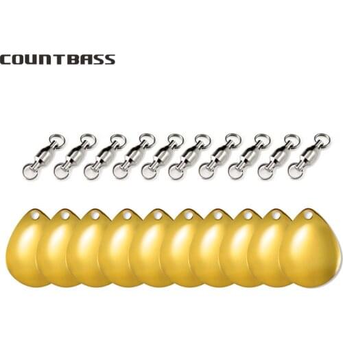 COUNTBASS 10pcs Gold Plated Willowleaf Spinner Blades+ Nickel Ball Bearing Swivels, Colorado Tail Fishing Lure Spinnerbait