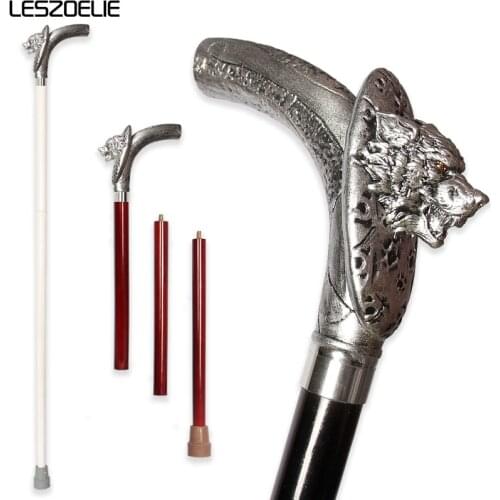 Ferocious Animal Resin Wolf Head Wooden Walking Stick 2021 Man Silver Handle Fashion Walking Cane Women Party Decorative Stick