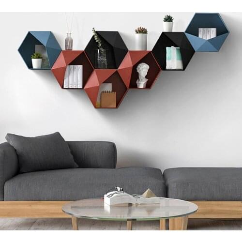 Geometric wall storage rack paste type wall hanging rack for bathroom living room wall free combination decor shelves mx12031609