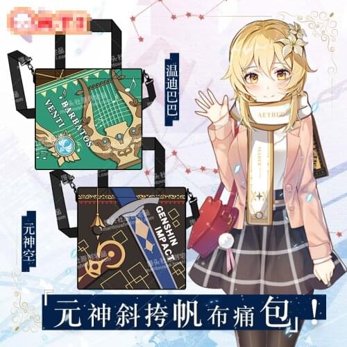 Anime Game Genshin Impact Traveler KK Venti Cosplay Canvas Bag Messenger Bag Portable Fashion School Bag Casual Shoulder Bag