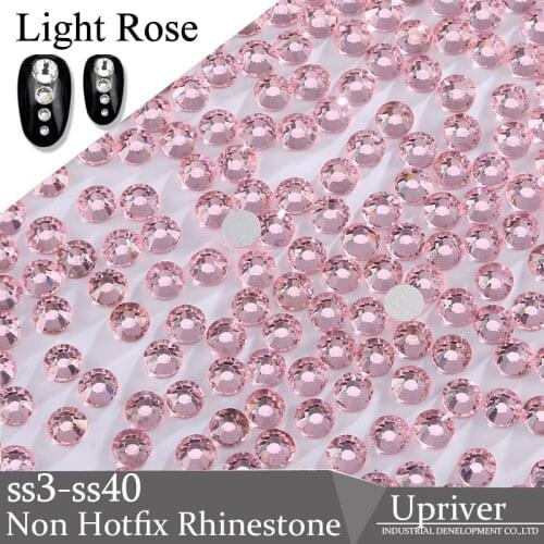 Upriver ss3 - ss40 Glue On Stone Light Rose Nail Art Rhinestones Silver Foiled Glass Non Hotfix Rhinestones For Nails Art Design