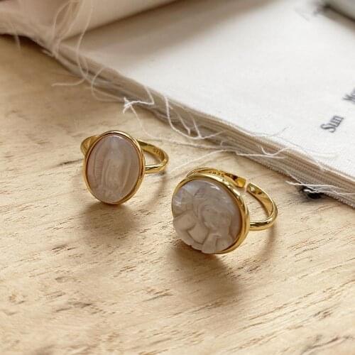 1PC 18K GOLD 100% Authentic 925 sterling silver shell Conch Angel Baby/ Virgin Mary Mum Band Ring Womens Jewelry TLJ1183