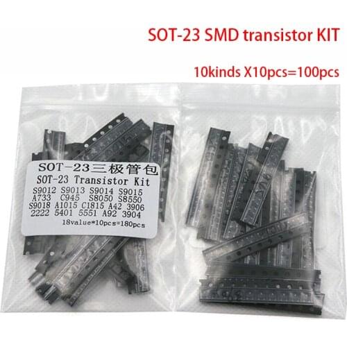 SOT-23 SMD transistor KIT S9013 S9014 S9015 S9018 MMBT3904 MMBT3906 SS8050 SS8550 2N5551 2SC1815 Total 10kinds X10pcs=100pcs