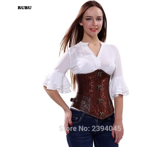 Brown and Black Underbust Corset Goth Buckle Highest Quality Flowers Pattern Steampunk Corset