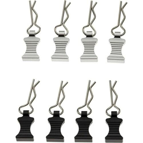 8Pcs R-Type Body Shell Clips Pin With Aluminum Mount Set For Axial SCX10 TRX4 1/8 1/10 RC Cars Parts,Black & Silver