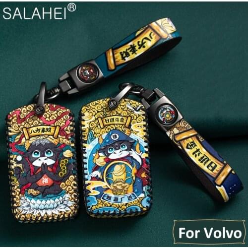 Leather Car Key Case Cover Shell For Volvo XC40 XC60 S90 XC90 V90 2017 2018 T5 T6 2015 2016 T8 Keychain Interior Accessories