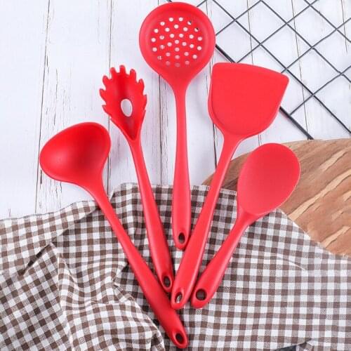 Red Silicone Silicone Utensils Colander Spatula Spoon Rice Scoop Spaghetti Spoon Kitchenware Non-Stick Kitchen Cooking Tools