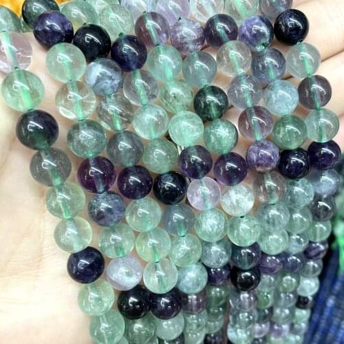 Natural Stone Round Colorful Fluorite Quartz Loose Beads For Jewelry Making DIY Bracelet Necklace Accessories 4 6 8 10mm