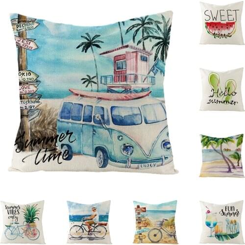 Summer Fruit Beach Outdoor Camping Cushion Cover Nordic Home Decor Pillowcase for Sofa Car Office Throw Pillow Cover 45x45cm