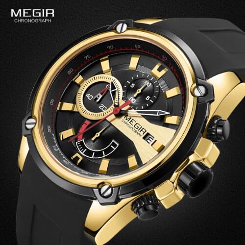 MEGIR Chronograph Men Sport Watch Male Silicone Automatic Date Quartz Watches Mens Luxury Brand Waterproof Relogio Masculino