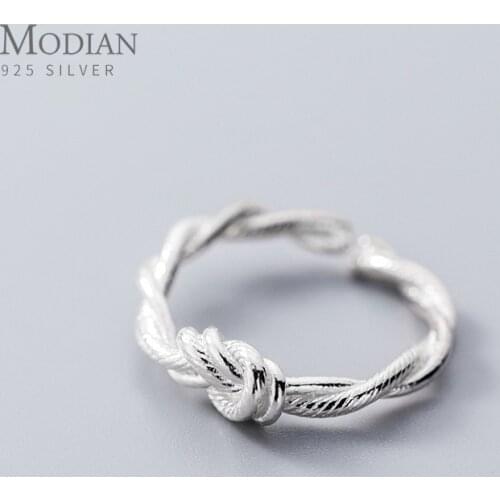 Modian New Minimalist Geometric Tie Rope Ring for Women Gift Open Adjustable 925 Sterling Silver Ring Fine Jewelry Accessories