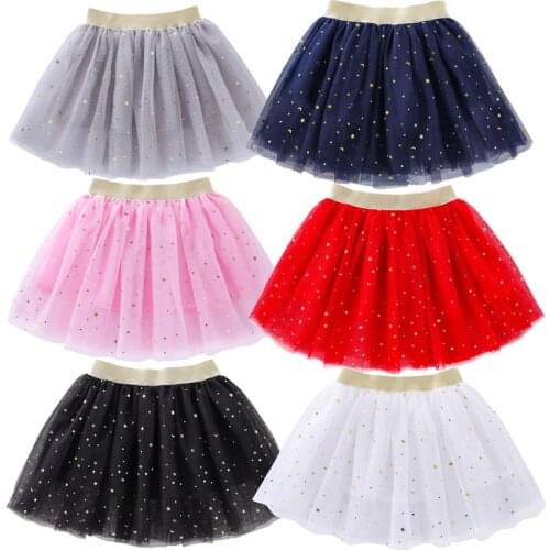 Fashion Kids Mesh Miniskirts Girls Princess Stars Glitter Dance Ballet Tutu Brand Sequin Party Girl Faldas Skirt Elastic