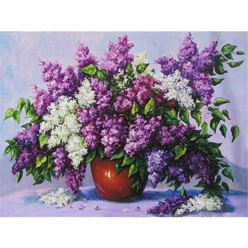 Lilac Flower DIY Cross Stitch 11CT Embroidery Kits Needlework Craft Set Cotton Thread Printed Canvas Home Dropshipping