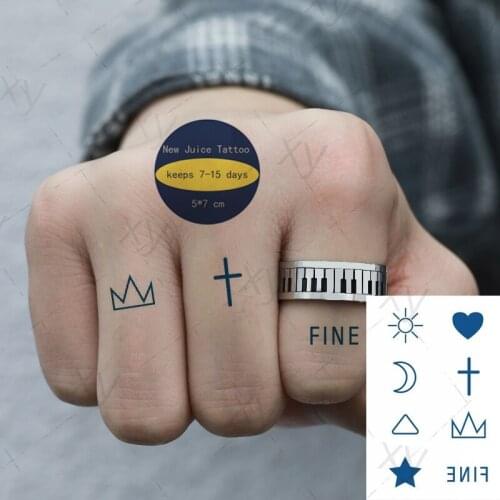 Juice Tatto Stickers Minimalist Crown Cross Sun Moon Body Art Ink Blue Waterproof Temporary Fake Tattoo for Kids Women Girl