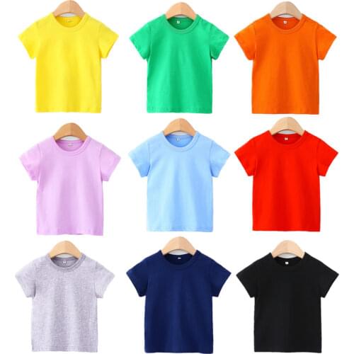 1-12Y Kids T Shirt Solid Summer Short Sleeved Shirts Candy Color Children Cotton Boys Tops Girls Fashion Tee Cotton Clothes
