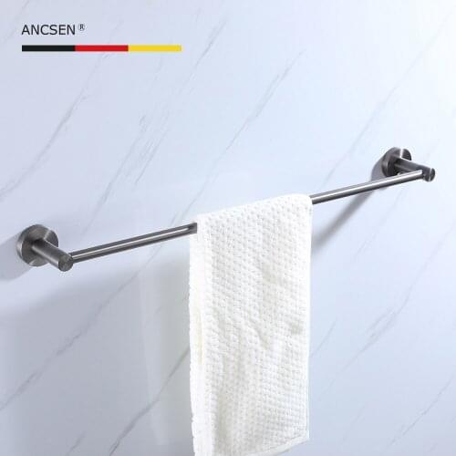 Gun-Grey Stainless Steel Bath Towel Holder Bathroom Towel Bar Wall Mounted Towel Rack Hanger Single Towel Racks Accessories