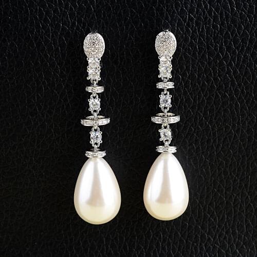 Teardrop White Sea Shell Pearl White Golden Plated Earrings
