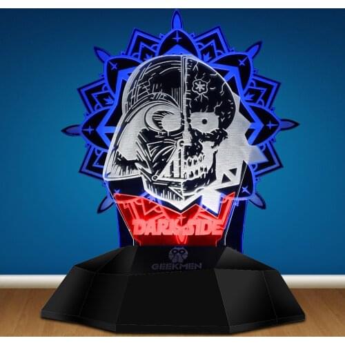 Dark Side Mandala Darth Vader Skull Art LED Light 3D Line Lamp Optical Illusion 3D Lamp Touch Sensor Skull Tatoo Table Light