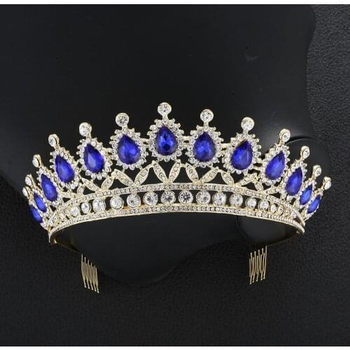Charmelry Blue European Crystal Tiaras Queen Bride Crowns with Comb Bridal Wedding Fashion Hair Jewelry Accessories 2019