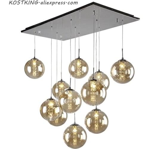 KOSTKING Modern living room dining room glass ball chandelier bedroom staircase hanging lighting chandelier