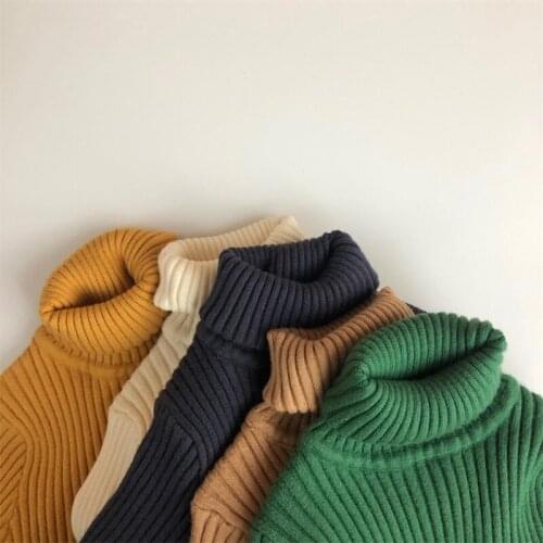 Knitting Kids Sweaters Spring Winter Baby Boys Girls Warm Turtleneck Tops Thicken Knitted Bottoming Brown Coffee High Quality