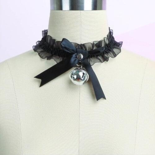 Japanese Anime Novelty Lace Bell Bow Neck Ring Cosplay Maid Lace Bell Adults Flirting Game Toys Accessories for Women Girls Japa