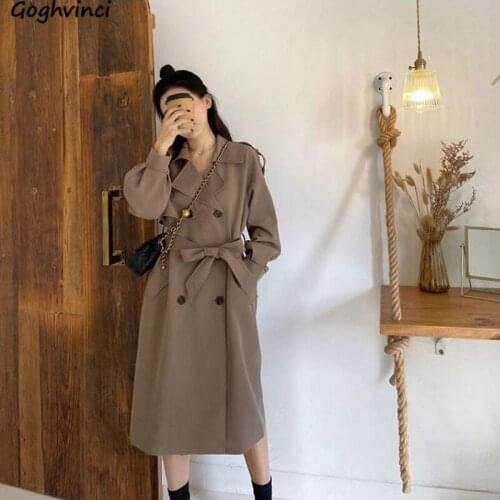 Women Trench Coat Solid Simple Sashes Slim Loose Ruched Korean Fashion Trendy Elegant All-match Office Lady Temperamental Newest