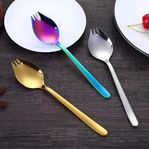 1Pcs Stainless Steel Western Food Multifunction Fork Spoon Convenient Noodles Dessert Surface Spear S Salad Western Food Spoon