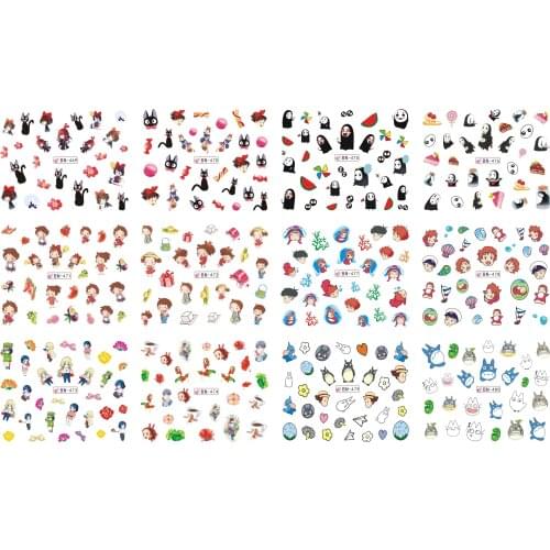 12 Sheets/Lot Nail BN469-480 Miyazaki Cartoon Children Caricature Nail Art Water Sticker Decal For Nail Water (12 DESIGNS IN 1)