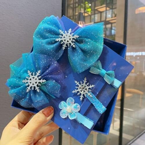 Frozen 2 Princess Hair Accessories Elsa Bow Cosplay Children Hair Clip Headdress Baby Girl Hairwear Photo Props Christmas Gifts