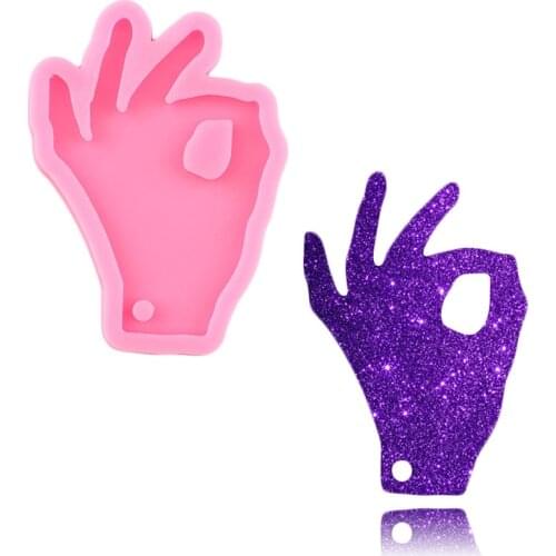 Shiny Glossy Sign Language OK Hand Shape Silicone Mold Jewelry Making Epoxy Resin Mould DIY Handmade Charms Keychain Molds