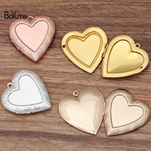 BoYuTe (4 Pieces/Lot) 40*41*8MM Metal Brass Heart Locket Blank Photo Locket Pendant Base Factory Direct Wholesale