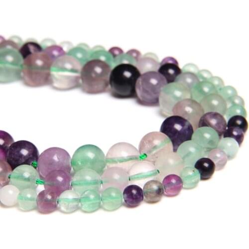 4 6 8 12mm Natural matte smooth green perple Fluorite Stone Beads Round Loose spacer Beads For Jewelry Making necklace Bracelets