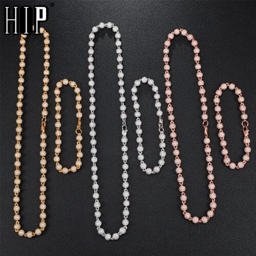 Hip Hop 6MM Bling Iced Out Round AAA+ CZ Stones Cubic Zirconia Ball Chains Necklaces Bracelet For Men Women Chokers Jewelry Kit