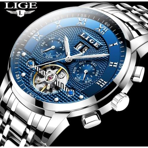 New 2020 LIGE Brand Watch Men Top Luxury Automatic Mechanical Watch Men Stainless Steel Clock Business Watches Relogio Masculino